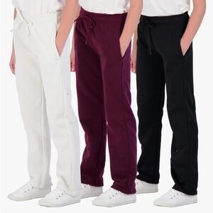 NWT 3 Pack: Girls' Fleece Open Bottom Athletic Performance Casual Sweatpants